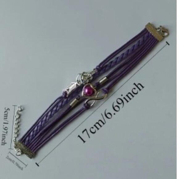 Cupid's Arrow Pearl Rope Multi-Layer Heart Bracelet Pink and Silver Retro Style - Picture 2 of 6